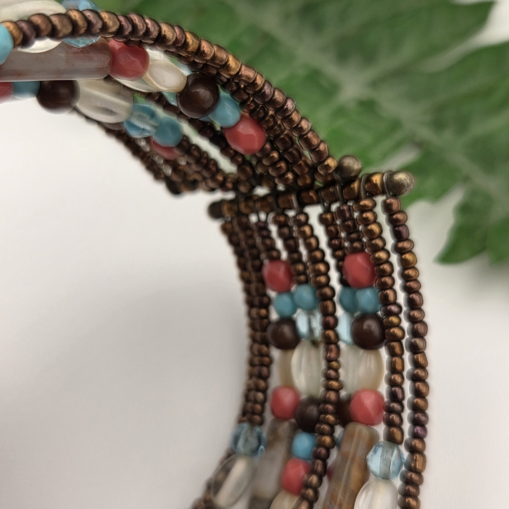 Boho Beaded Bracelet Earthy Tones Flexible Colorful - Picture 7 of 12